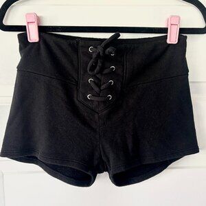 Wildfox Mae Shorts High Waist Fleece Lace Up Front